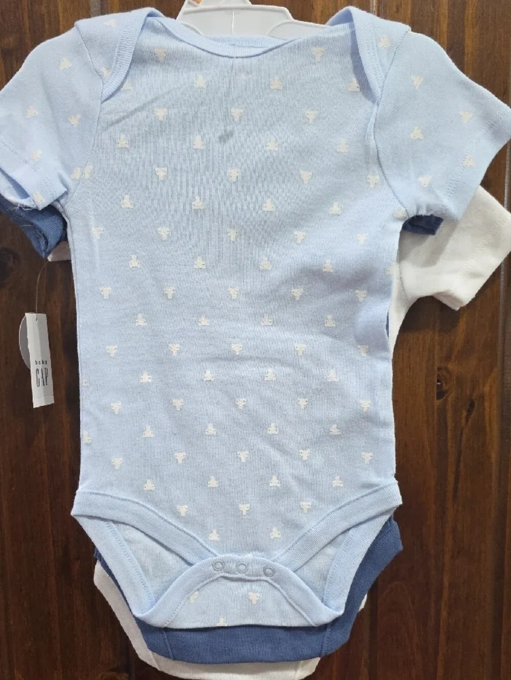 GAP White & Blue One-Piece with Light Blue Bear 3 Pk